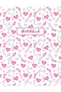 Sketchbook: Hearts, Wand & Stars Journal for Kids Extra Large 8.5x11 Drawing Pad for Sketching and Doodling