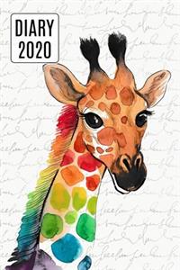 2020 Daily Diary Planner, Colorful Watercolor Giraffe