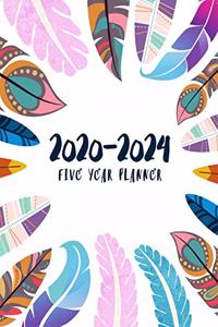 2020-2024 Five Year Planner BEAUTIFUL FEATHERS: 60 Month Large Sized Planner Calendar - Note Sections Each Month, Password Log, Phone Book Pages & U.S Federal Holidays Marked in - Monthly Planner/