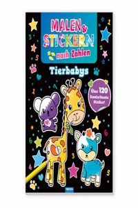 Trotsch Beschaftigungsbuch Malbuch Malen und Stickern nach Zahlen Tierbabys