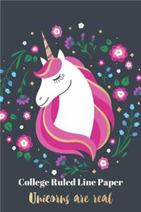 College Ruled Line Paper Unicorns are real