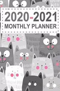 Monthly Planner 2020-2021: Cat Pattern Notebook & Two Years Planner Gift 2020 Monthly Tracker 110 Pages 8.5x11 Monthly Planner