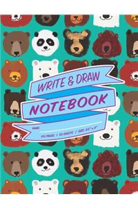 Happy Bears Write & Draw Notebook for Boys & Girls (Ages 3 & up) / 100 Pages / 50 Sheets / Size