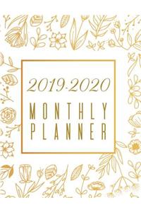 2019-2020 Monthly Planner: Calendar 2019-2020 + Yearly, Monthly, Weekly Organizer with Journal Notebook Page - Gold Design