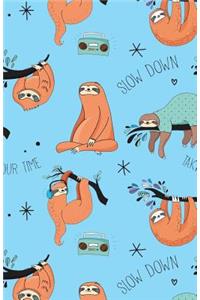 Journal Notebook For Animal Lovers Sloth Pattern On Blue