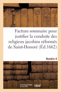 Factum sommaire pour justifier la conduite des religieux jacobins réformés de Saint-Honoré