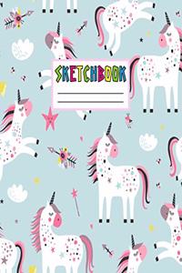 Sketchbook: Cute Unicorn Kawaii Sketch Book for Girls, Kids, Teens, Women (Perfect for Sketching, Drawing, Doodling, Journal, Note Pad, Birthday Party Favors)