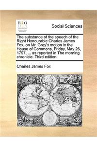 The Substance of the Speech of the Right Honourable Charles James Fox, on Mr. Grey's Motion in the House of Commons, Friday, May 26, 1797, ... as Reported in the Morning Chronicle. Third Edition.