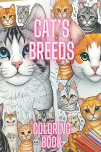 Cats breeds coloring book for adults and kids. Cat lovers