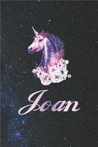 Joan: First Name Personalized Unicorn Customized Names Gift Birthday Girl Notebook Journal