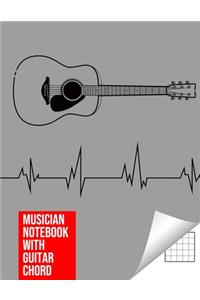 Musician Notebook with Guitar Chord - Guitar/Bass Fretboard Paper Cool Bassist Gift For A Bass Player Notebook guitar chords in grey color Cover