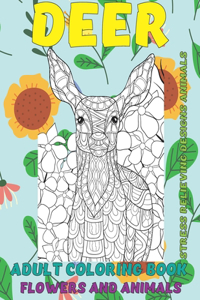 Adult Coloring Book Flowers and Animals - Stress Relieving Designs Animals - Deer