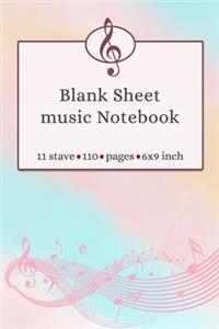 Blank Sheet Music Notebook 11 Stave 110 Pages 6x9 Inch