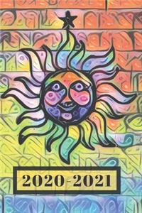 Rainbow Red Yellow Green Blue & Black Happy Sun Face Lover's Dated Weekly 2 year Calendar Planner