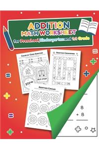 Addition Math Worksheet for Preschool, Kindergarten and 1st grade