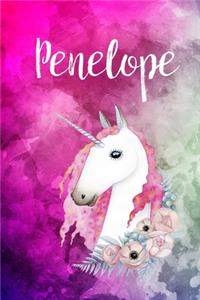 Penelope: Cute Unicorn Notebook Writing Journal for Girls, Personalized With Name, Personalized Writing Journal, Notebook for Women and Girls, Personalized No