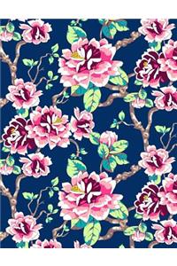 My Big Fat Journal Notebook Red Tokyo Rose Pattern On Navy