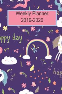 Weekly Planner 2019 - 2020: Weekly Planner Unicorn Theme 2019 - 2020 Acadmic Calendar and Organizer