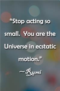 Stop acting so small. You are the Universe in ecstatic motion. Rumi Notebook