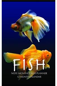 Fish Note Monthly 2020 Planner 12 Month Calendar