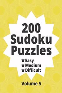 200 Sudoku Puzzles Easy Medium Difficult Volume 5