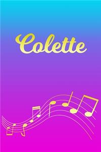 Colette: Sheet Music Note Manuscript Notebook Paper - Pink Blue Gold Personalized Letter C Initial Custom First Name Cover - Musician Composer Instrument Com