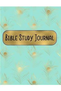 Bible Study Journal: 8.5 x 11 Mint Green & Gold Feather Pattern Daily Scripture Notebook with Prompt Questions