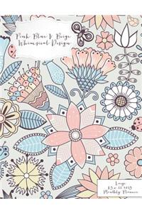 Pink Blue & Beige Whimsical Design Large 8.5 X 11 2015 Monthly Planner