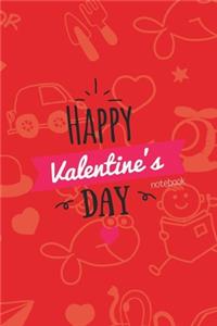 Happy Valentines Day Notebook, Blank Write-in Journal, Dotted Lines, Wide Ruled, Medium (A5) 6 x 9 In (Red)