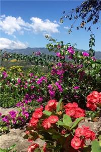 Colorful Flowers, Mountains, Blue Sky, and White Clouds Summer Landscape Journal