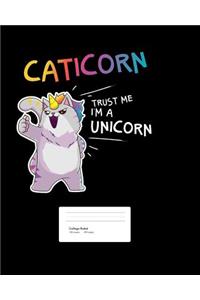 Caticorn: Cat Unicorn College Ruled Notebook- 1 Subject Composition Notebook College Ruled 200 Pages- Cute College Ruled Notebook For Teens And Adults