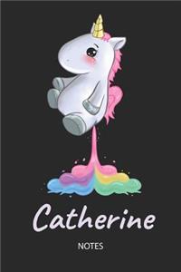 Catherine - Notes: Noms Personnalisé Carnet de notes / Journal pour les filles et les femmes. Kawaii Licorne pétant arc-en-ciel. Accessoires de licorne amusants et fou