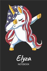 Elyza - Notebook: Blank Ruled Name Personalized & Customized Patriotic USA Flag Hair Dabbing Unicorn School Notebook Journal for Girls & Women. Funny Unicorn Desk Acc