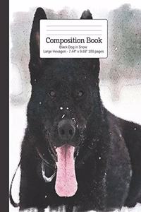 Composition Book Black Dog in Snow - Large Hexagon