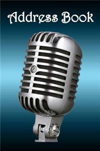 Address Book: Microphone, Teal Bg -Bespoke, Personalised Address Book. Contact Us If You Would Like Your Own Image, Name or Other Text on a Book.