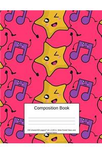 Composition Book 200 Sheets/400 Pages/7.44 X 9.69 In. Wide Ruled/ Stars and Musical Notes
