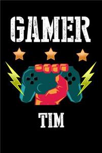 Gamer Tim: Liniertes Notizbuch für deinen Vornamen