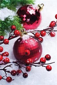 Red Ornaments in Snow Notebook