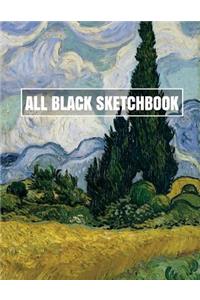 All Black Sketchbook: Wheat Field With Cypresses (Journal, Diary) 8.5 x 11, 100 Pages