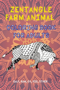Zentangle Farm Animal - Coloring Book for adults - Calf, Ram, Ox, Pig, other