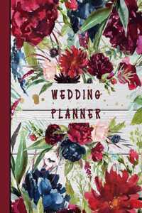 Wedding Planner: Rustic Burgundy Roses Wood Navy Blue Floral Country Wedding Organizer Bride Groom Budgets Attire Parties Seating Planning Ideas Notebook Journal 8 x