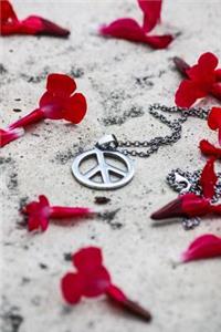 Silver Peace Sign Necklace with Red Blossoms Journal