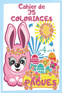 Cahier de 35 Coloriages de Pâques - +4 ans: Livre à Colorier pour Enfants et Tout-Petits Préscolaire et Maternelle - Motifs Oeuf et Lapin de Pâques Bleu et Rose - Rouge - Parfaite Idée Cadeau 