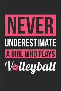 Volleyball Notebook - Never Underestimate A Girl Who Plays Volleyball - Volleyball Training Journal - Gift for Volleyball Player