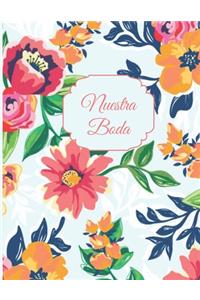 Nuestra Boda: Planificador de Boda Organizador y Agenda para Novias o Novios para planear todas las actividades previas a la boda tema floral rosa y azul 8.5 x 11