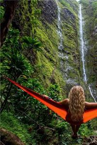 Woman Sitting in a Hammock and a Beautiful Waterfall Journal: 150 Page Lined Notebook/Diary