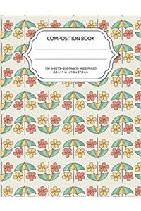 Colorful Umbrella Floral Themed Seamless Pattern Composition Notebook