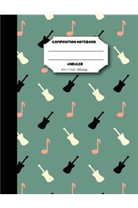 Composition notebook unruled 8.5 x 11 inch 200 page, Green guitar music note