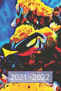 Colorful Yellow Purple Blue Green and Red Sun Fish Fishermen's Cute 25 Month Weekly Planer Dated Calendar for Men Women