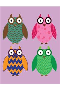 Notebook: Owls on Purple Cover - Lined Journal - Composition Book - 8.5 X 11 Paper - College Ruled - 100 Pages